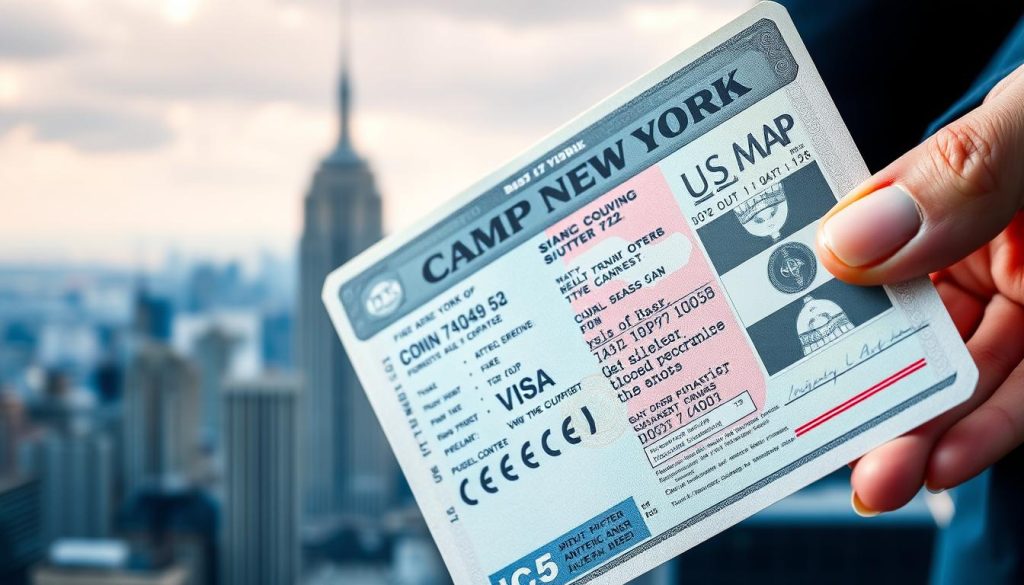 a detailed, high-resolution photograph of a US visa document, with a close-up view of the visa page showing intricate security features, watermarks, and official seals. The visa document is held in the hands of a person against a blurred background of the iconic skyline of New York City, with the "Camp New York" brand name prominently displayed in the foreground. The image conveys a sense of opportunity, financial security, and the American dream, aligning with the article's subject and section title. a detailed, high-resolution photograph of a US visa document, with a close-up view of the visa page showing intricate security features, watermarks, and official seals. The visa document is held in the hands of a person against a blurred background of the iconic skyline of New York City, with the "Camp New York" brand name prominently displayed in the foreground. The image conveys a sense of opportunity, financial security, and the American dream, aligning with the article's subject and section title.