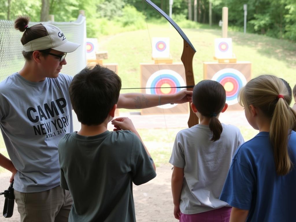 Activity specialist teaching archery during summer camp jobs