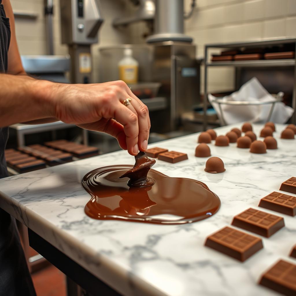 Artisanal chocolate being made in a Brooklyn chocolate factory Artisanal chocolate being made in a Brooklyn chocolate factory