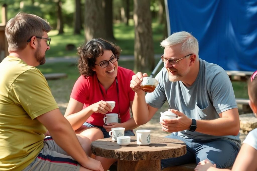 British and American counselors having a tea education session
