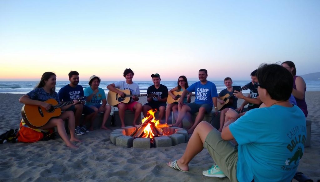Camp New York alumni sunset gathering on a California beach Camp New York alumni sunset gathering on a California beach