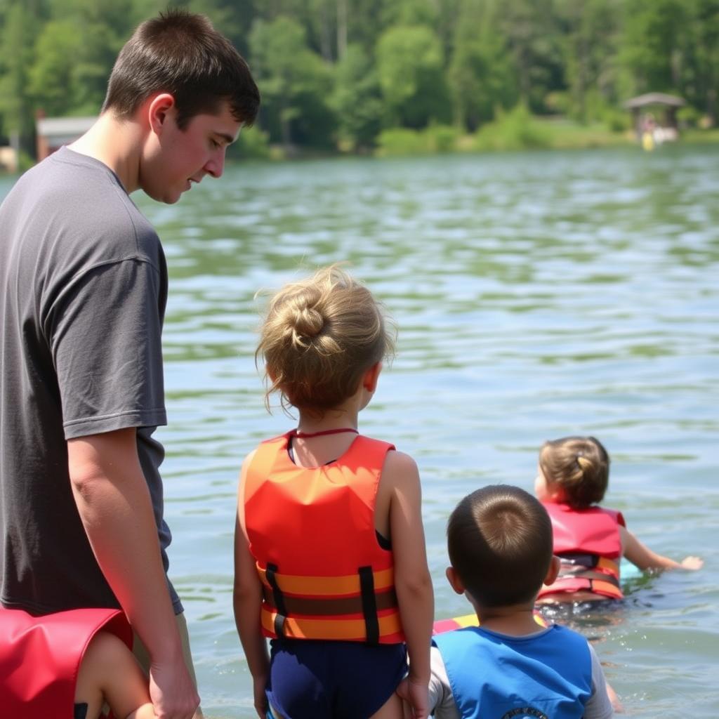 Camp counselor in training supervising a waterfront activity