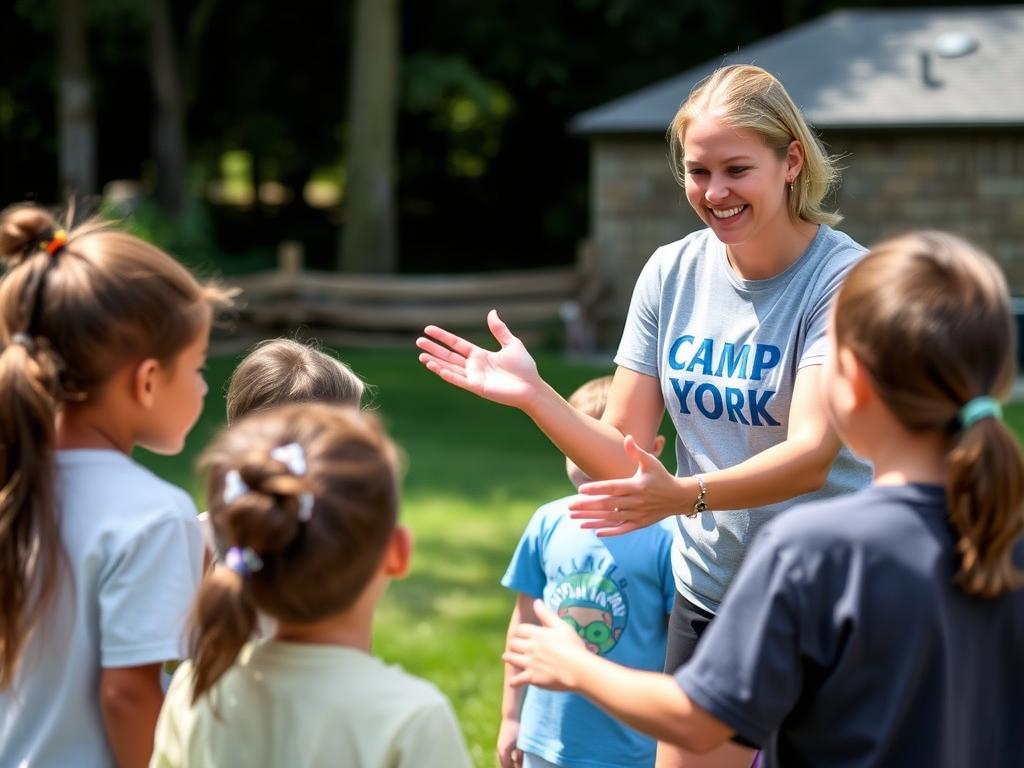 Camp counselor leading activities during summer camp jobs