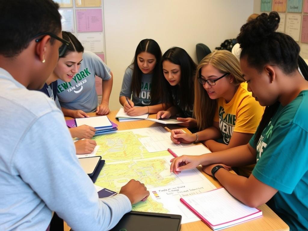 Camp leadership team planning activities for summer camp jobs