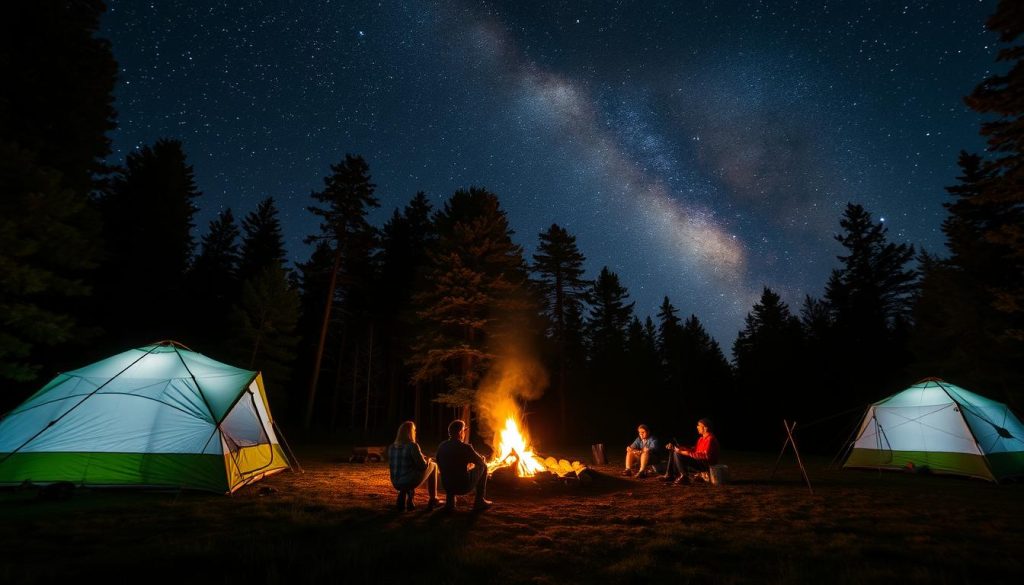 Camping under the stars in North East America wilderness
