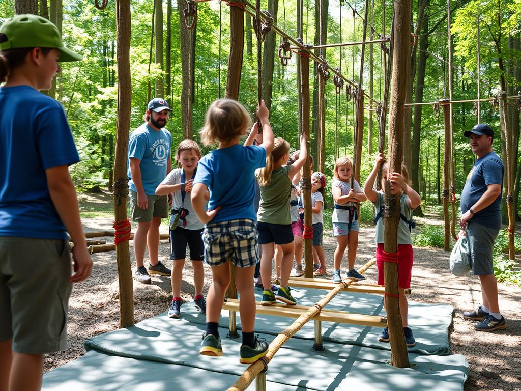 Children tackling a Ninja Warrior obstacle course, one of the exciting other camp activities at Camp New York