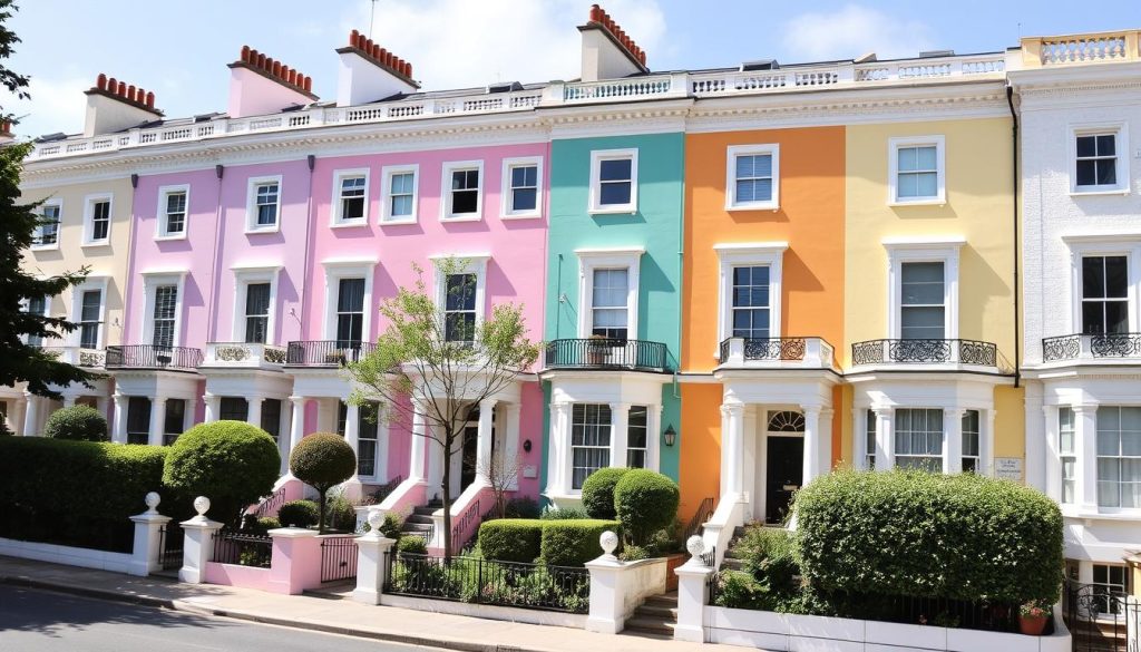 Colorful houses in Notting Hill, one of the best neighborhoods to live in London