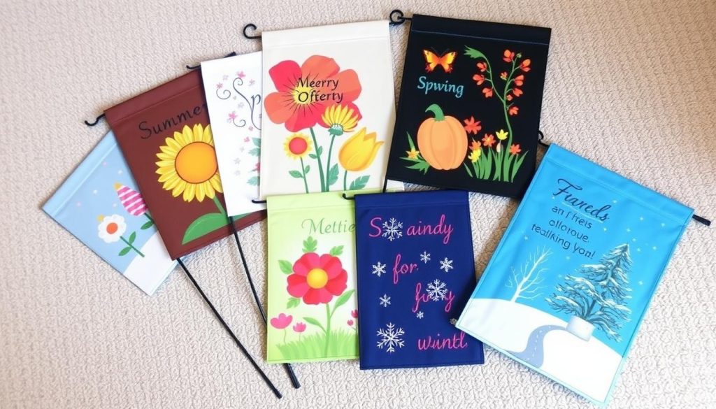 Decorative garden flag set with seasonal designs for outdoors Decorative garden flag set with seasonal designs for outdoors