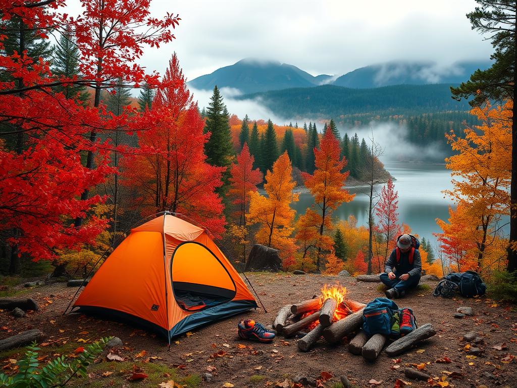 Fall foliage camping scene in the Adirondacks
