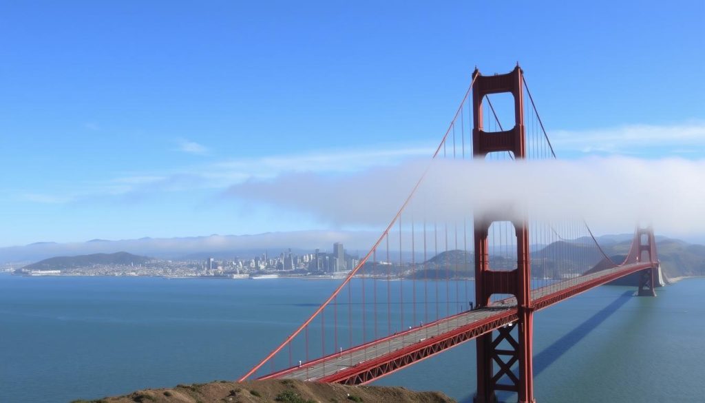 Golden Gate Bridge with San Francisco skyline - iconic west coast places to visit Golden Gate Bridge with San Francisco skyline - iconic west coast places to visit