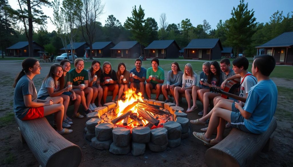 Happy campers enjoying community activities at Camp USA New York