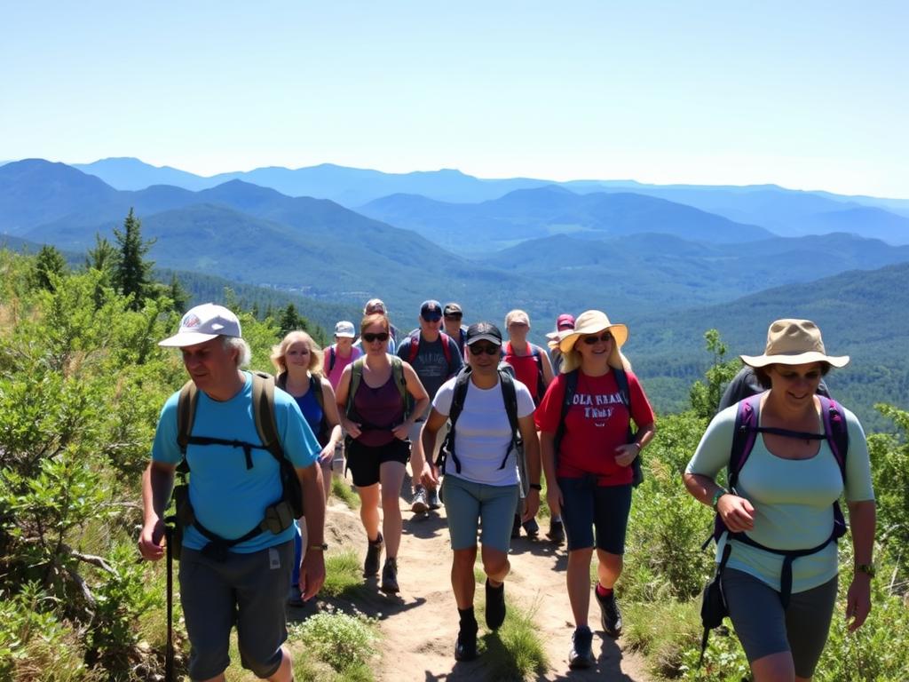 Hikers enjoying a trail in the Adirondack Mountains of North East America