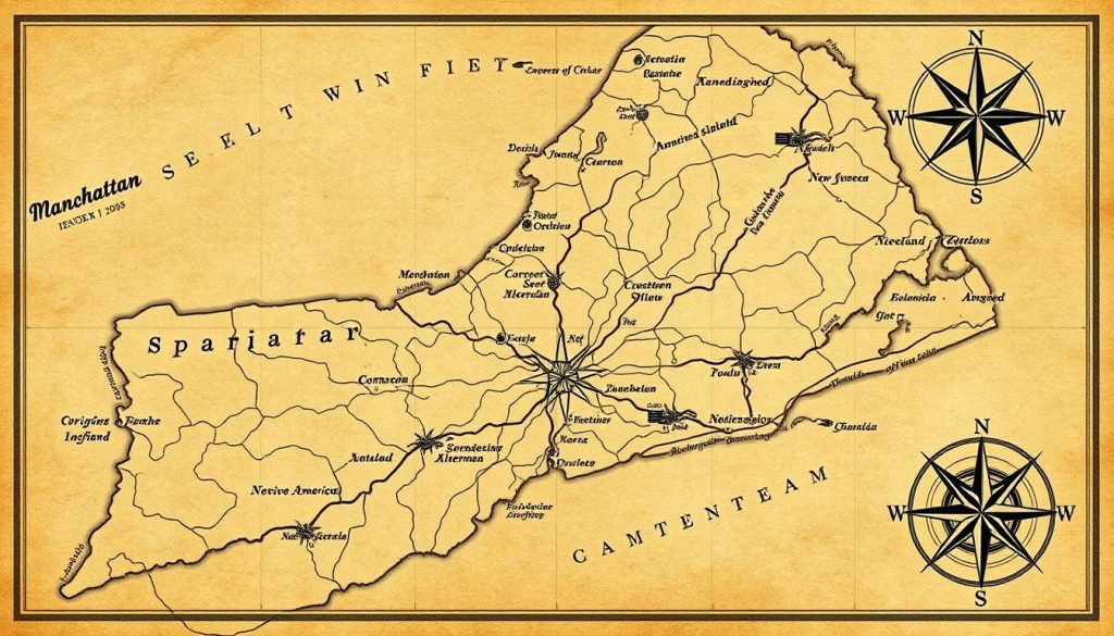 Historical map of Manhattan showing original Native American settlements
