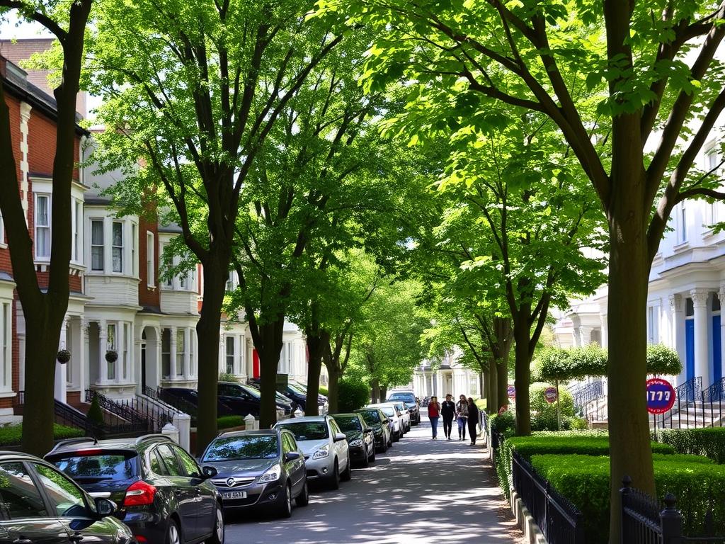 Leafy residential street in Islington, one of the best neighborhoods to live in London