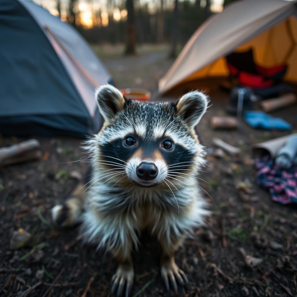 Raccoon near a New York campsite