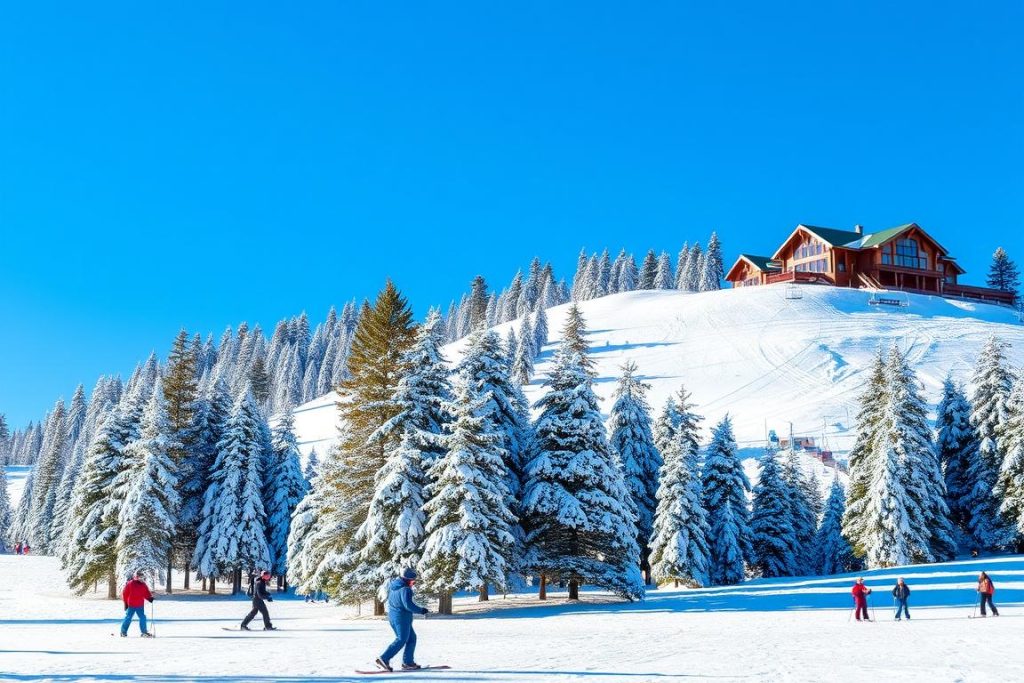 Skiing at a resort in North East America during winter