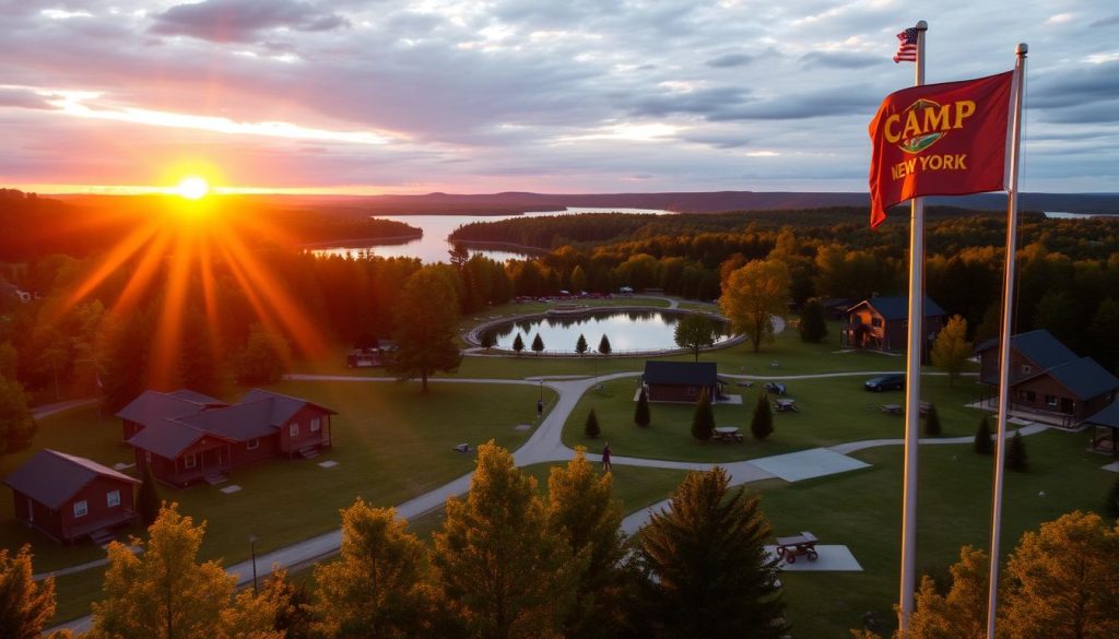 Sunset view of Camp New York where amazing summer camp jobs take place