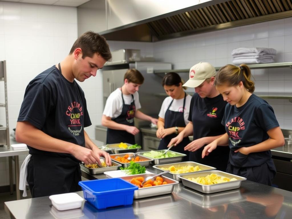Support staff preparing meals during summer camp jobs
