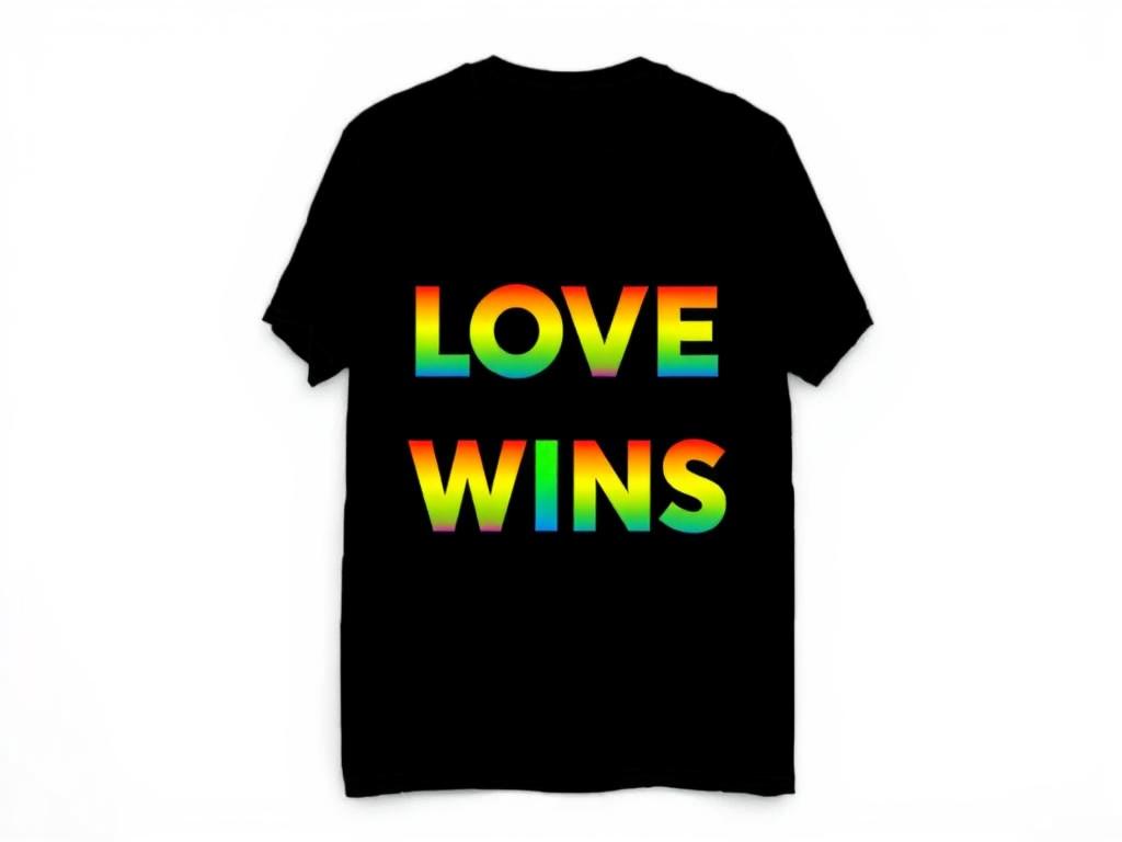 T-shirt with 'Love Wins' slogan in rainbow typography T-shirt with 'Love Wins' slogan in rainbow typography