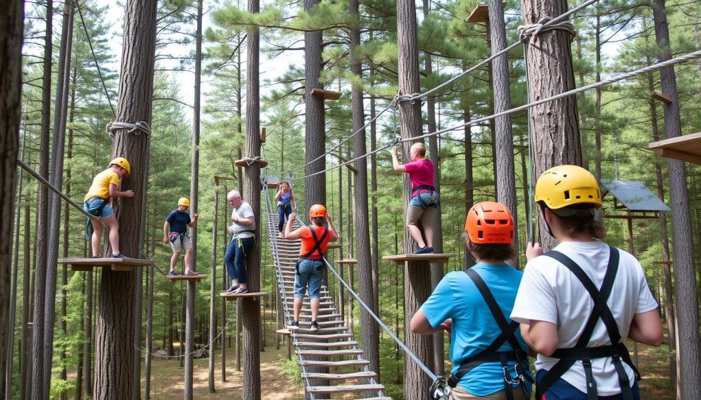 Teens participating in outdoor adventure activities at Camp USA New York