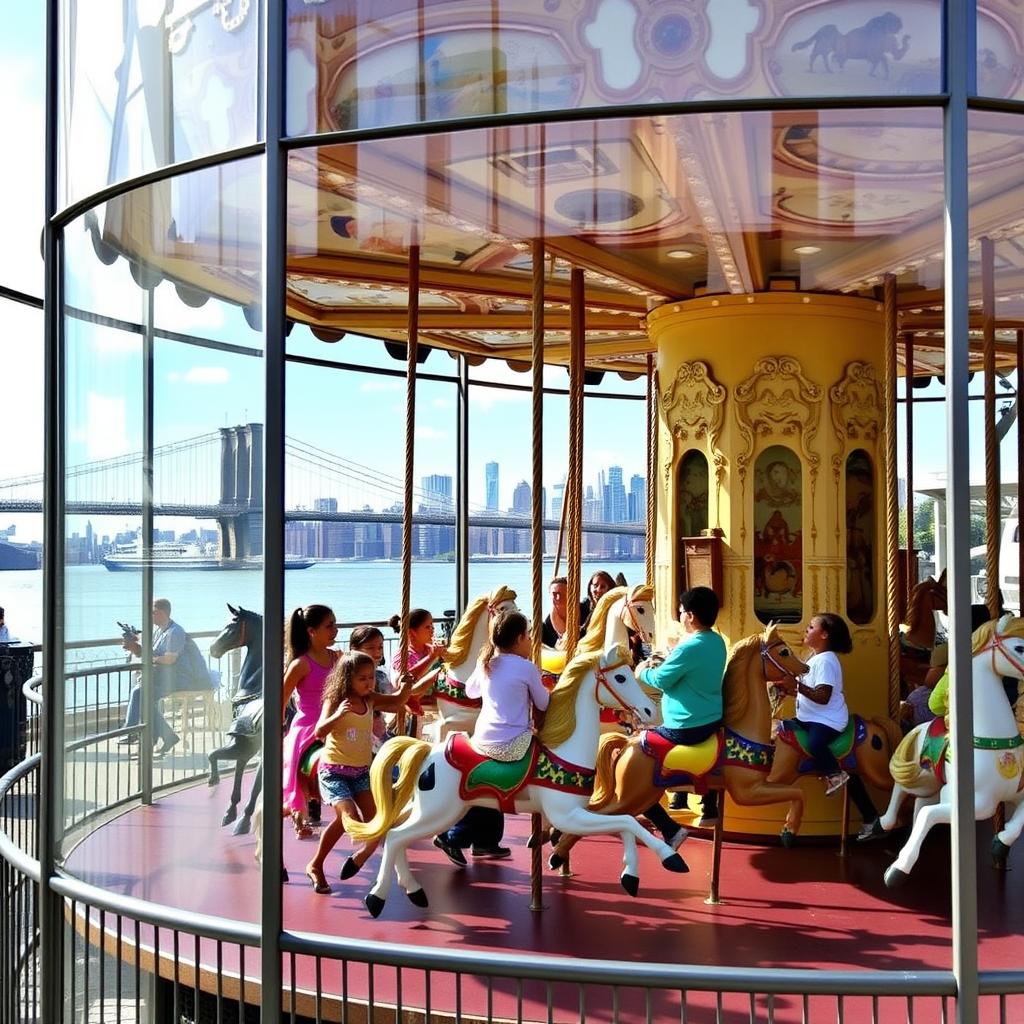 Vintage carousel in Brooklyn Bridge Park with Manhattan skyline Vintage carousel in Brooklyn Bridge Park with Manhattan skyline
