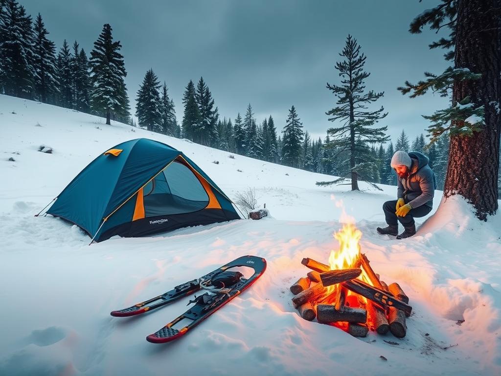 Winter camping setup in New York State