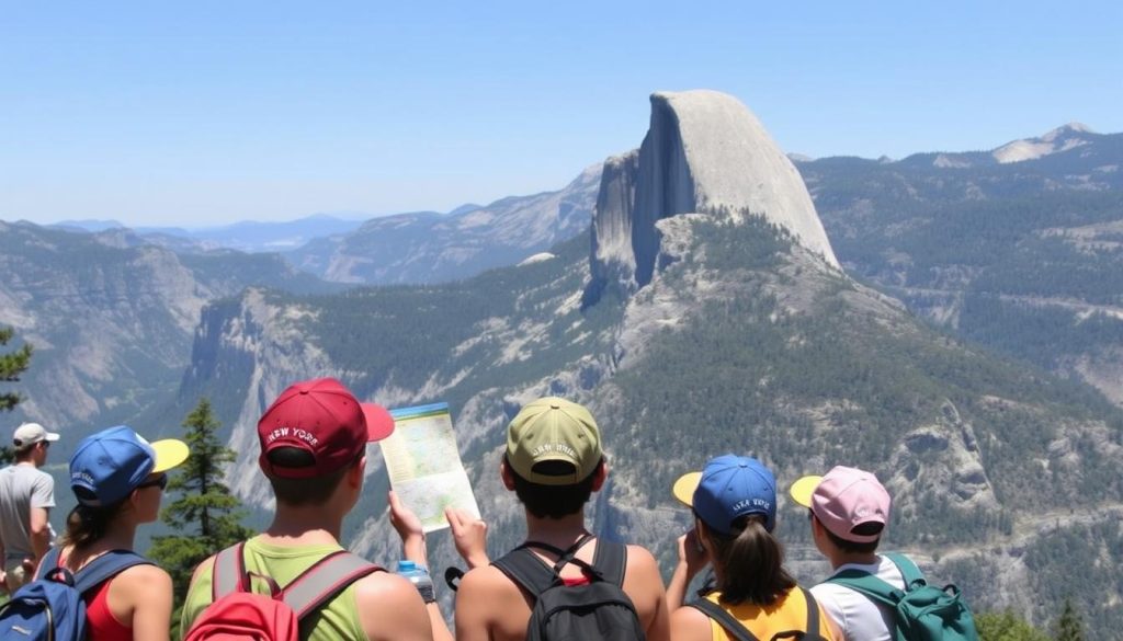 Yosemite National Park with hikers wearing Camp New York gear Yosemite National Park with hikers wearing Camp New York gear