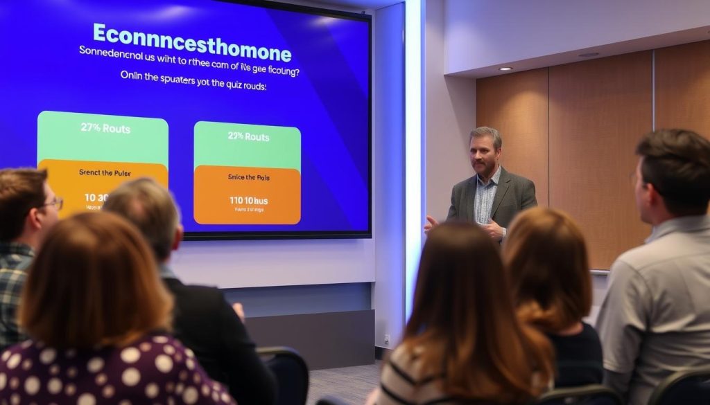 A quiz master explaining connection round rules to participants