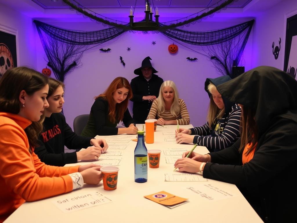 A themed connection quiz with Halloween decorations