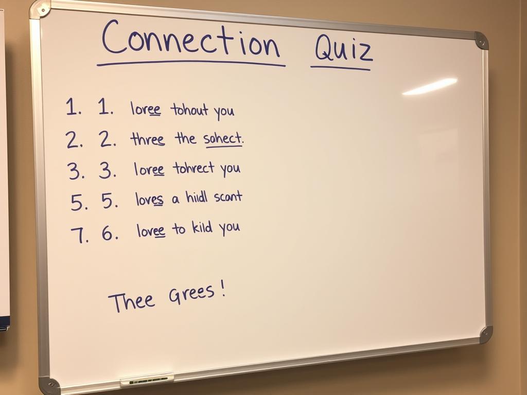 A whiteboard showing connection quiz answers being revealed