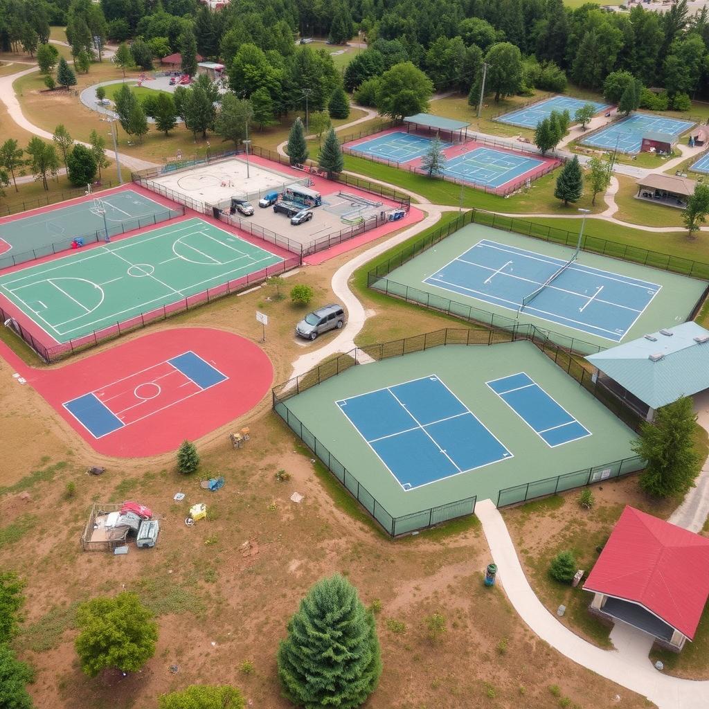 Activity areas at Camp Green Lane showing sports fields and courts Activity areas at Camp Green Lane showing sports fields and courts