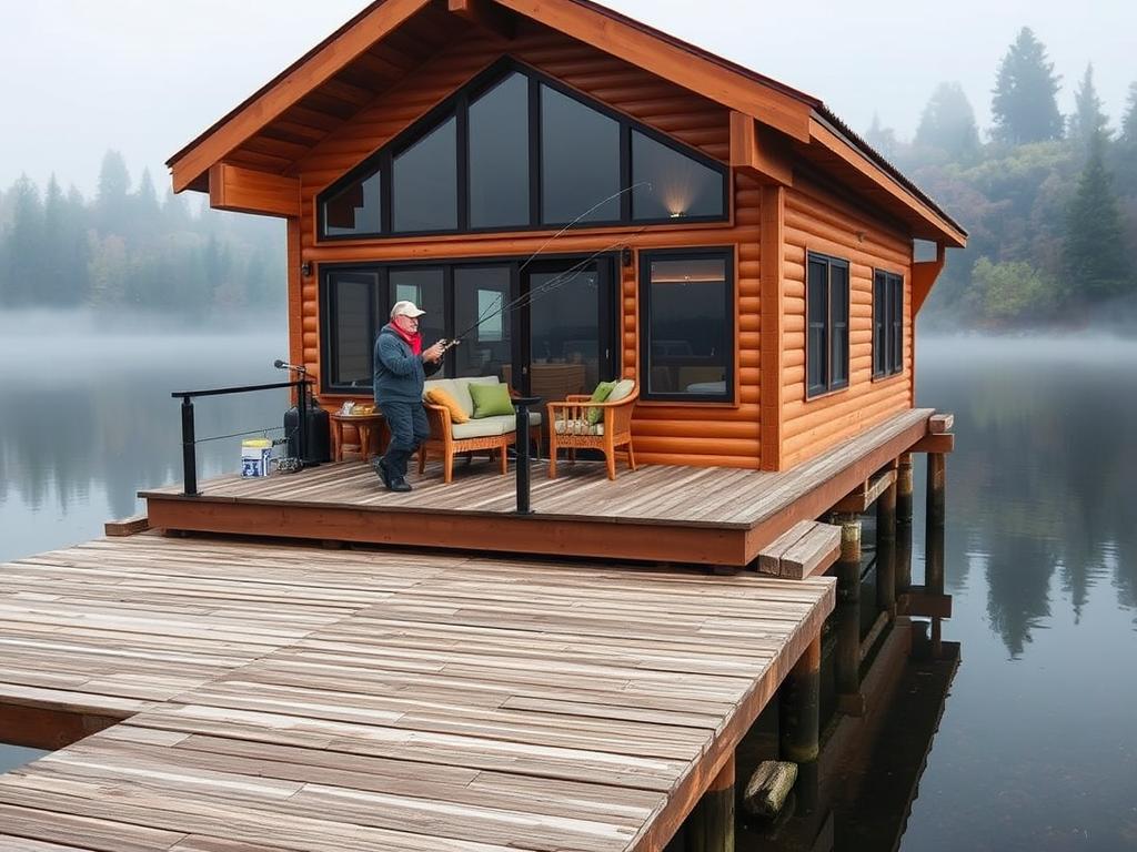 Angler enjoying complete privacy at a private swim fishing lodge