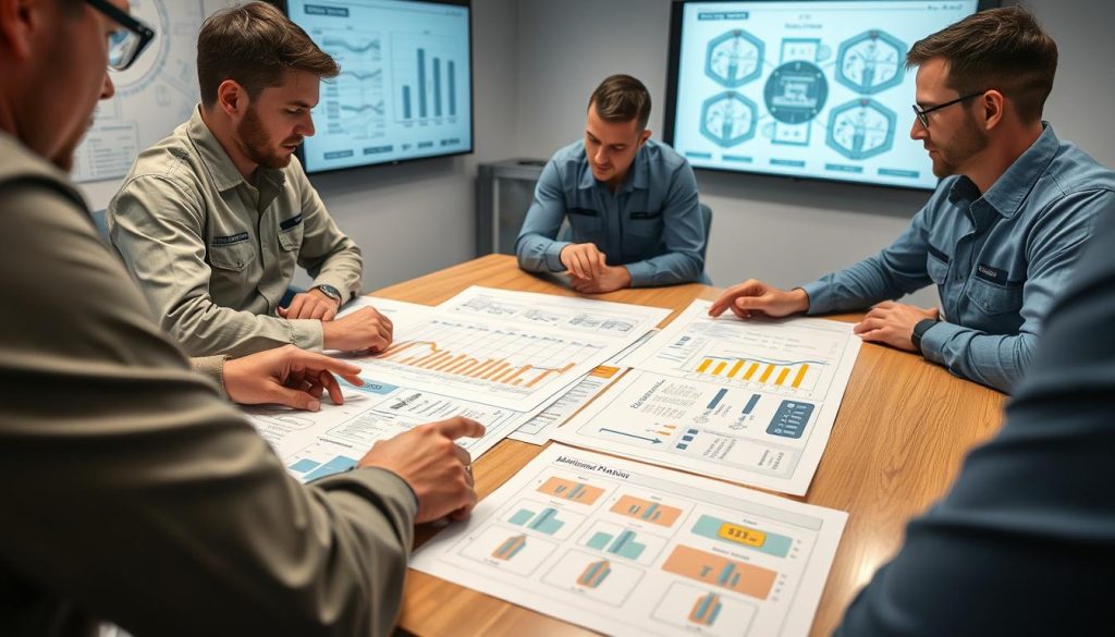 Engineers reviewing maintenance planning documentation during integrated logistic support training