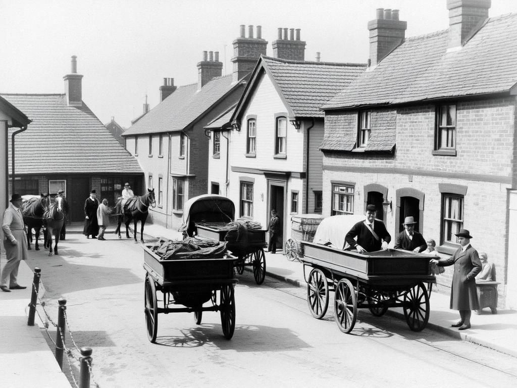 Historical black and white photograph of Newgate Street Village from early 20th century