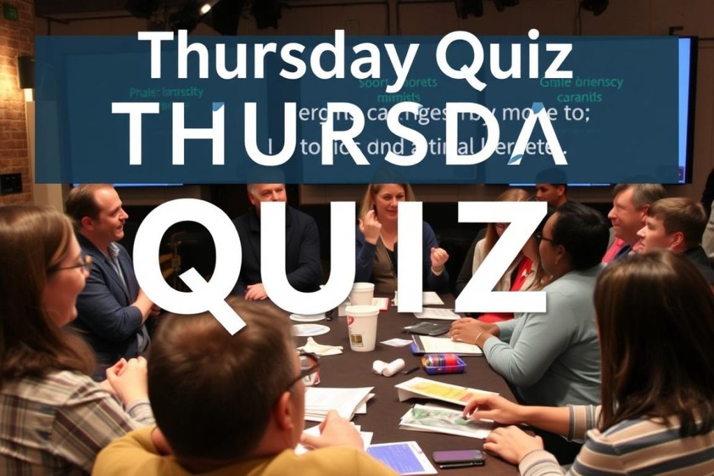 Mixed category Thursday Quiz with diverse question topics and engaged participants