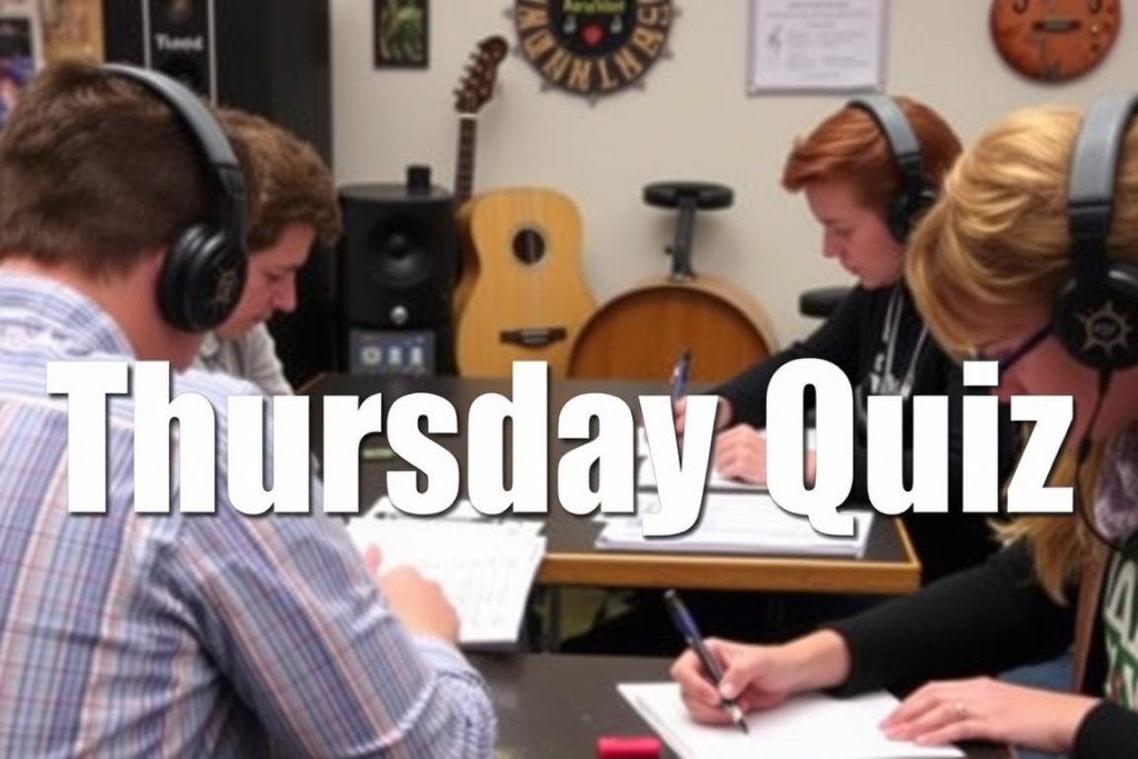 Music-themed Thursday Quiz with participants listening to audio clips