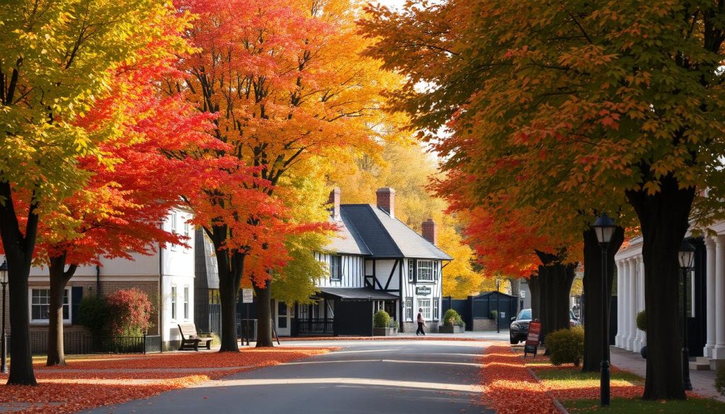 Newgate Street Village in autumn with colorful foliage