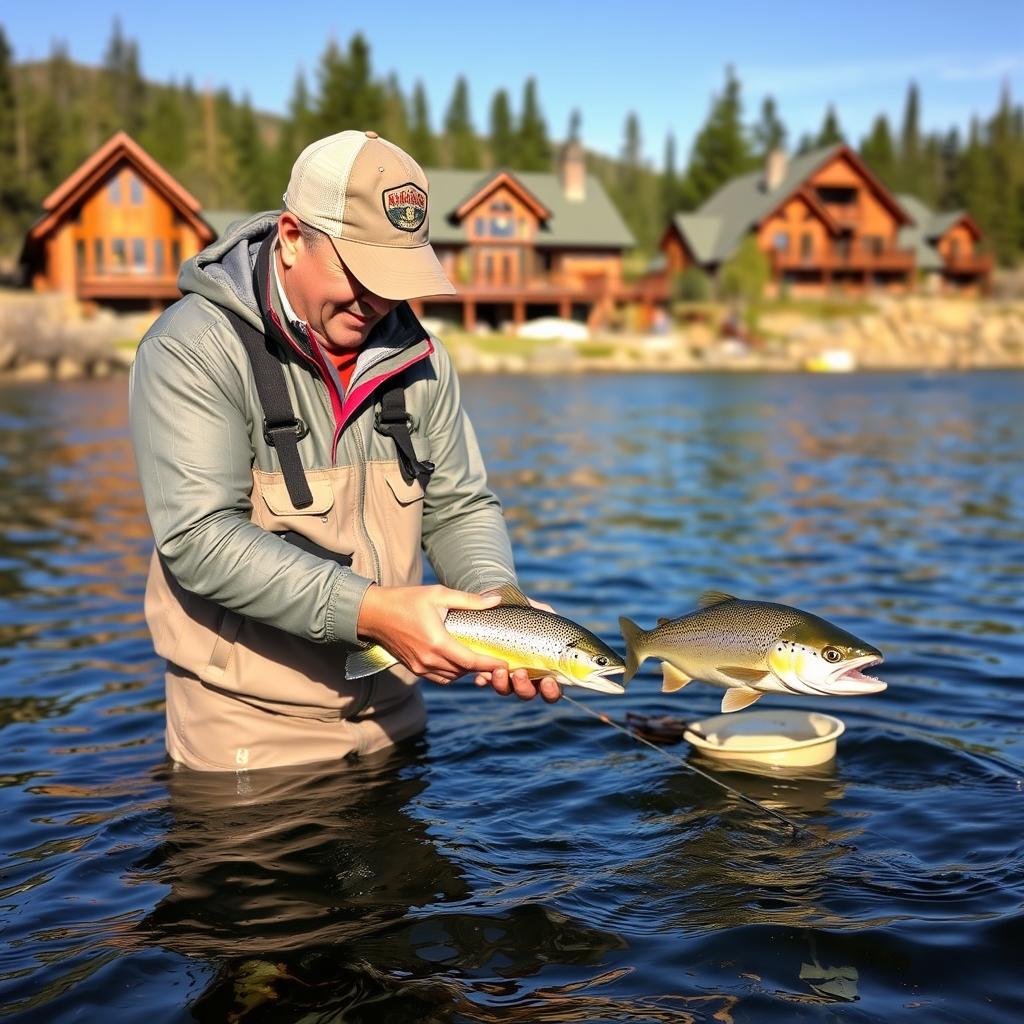 Professional fishing guide assisting an angler at a private swim