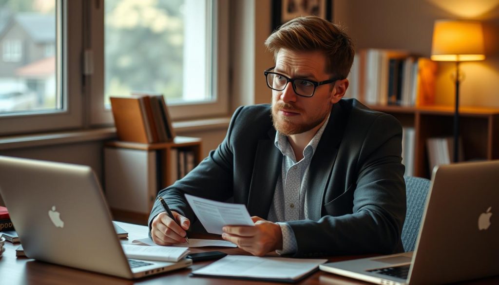 Quiz master preparing tie break questions with notes and reference materials Quiz master preparing tie break questions with notes and reference materials