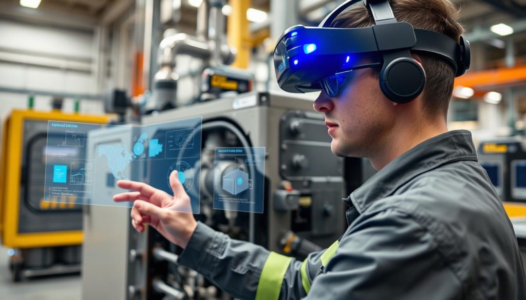 Technician using augmented reality headset for integrated logistics support training