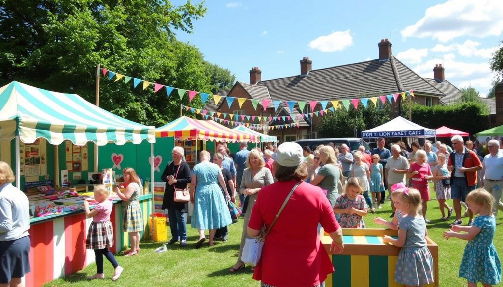 The annual May Fayre celebration in Newgate Street Village with community stalls and activities