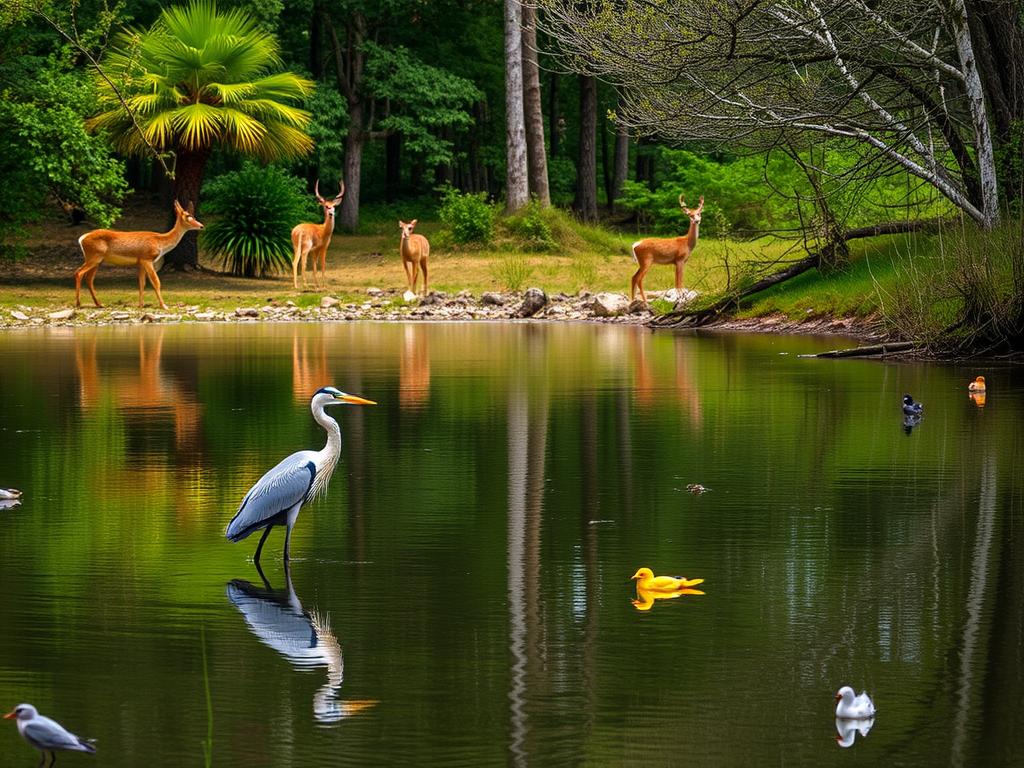 Wildlife interaction at a fishing lodge with private swim