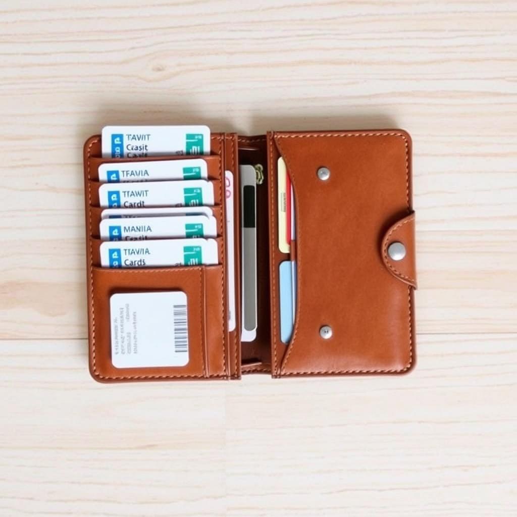 Leather travel card holder with multiple cards neatly organized in slots