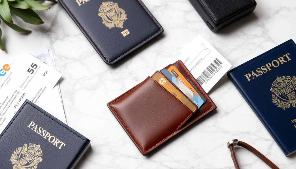 Premium leather travel card holder displaying multiple card slots and elegant design