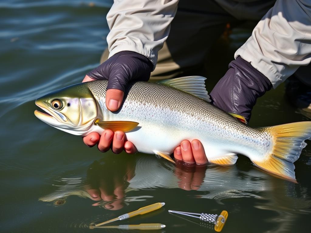 Proper handling techniques for kings fishing catch and release
