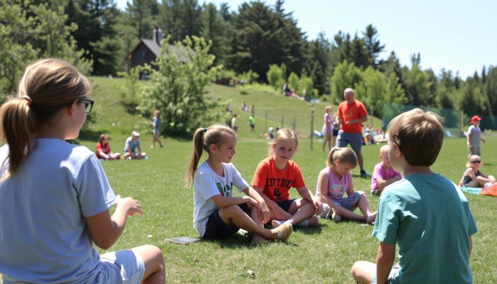 Campistas disfrutando de actividades durante un día típico en el summer camp estados unidos