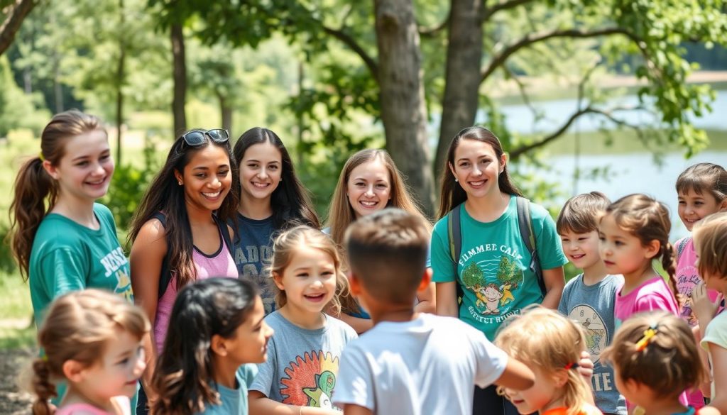Consejeros de Camp New York guiando actividades con niños en un counsellor camp