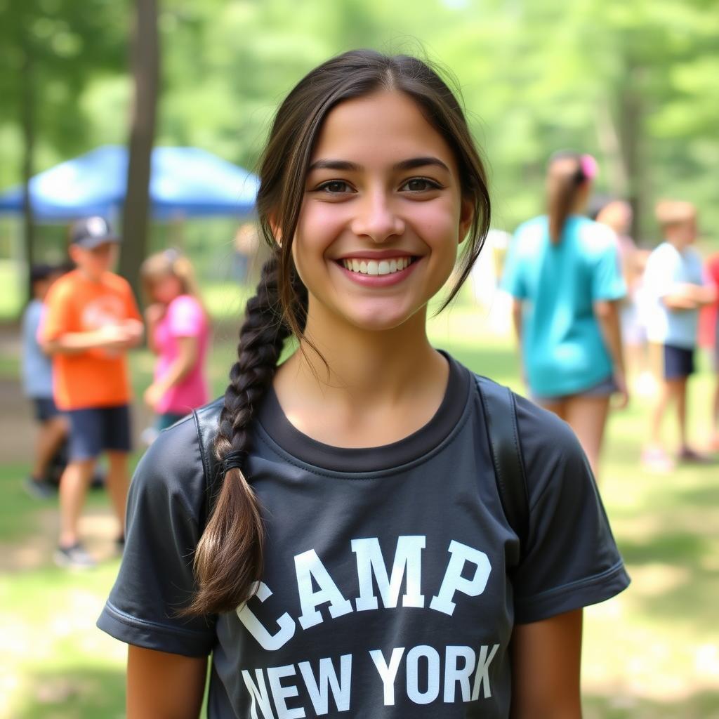 Joven campista española sonriendo en Camp New York durante actividades del summer camp