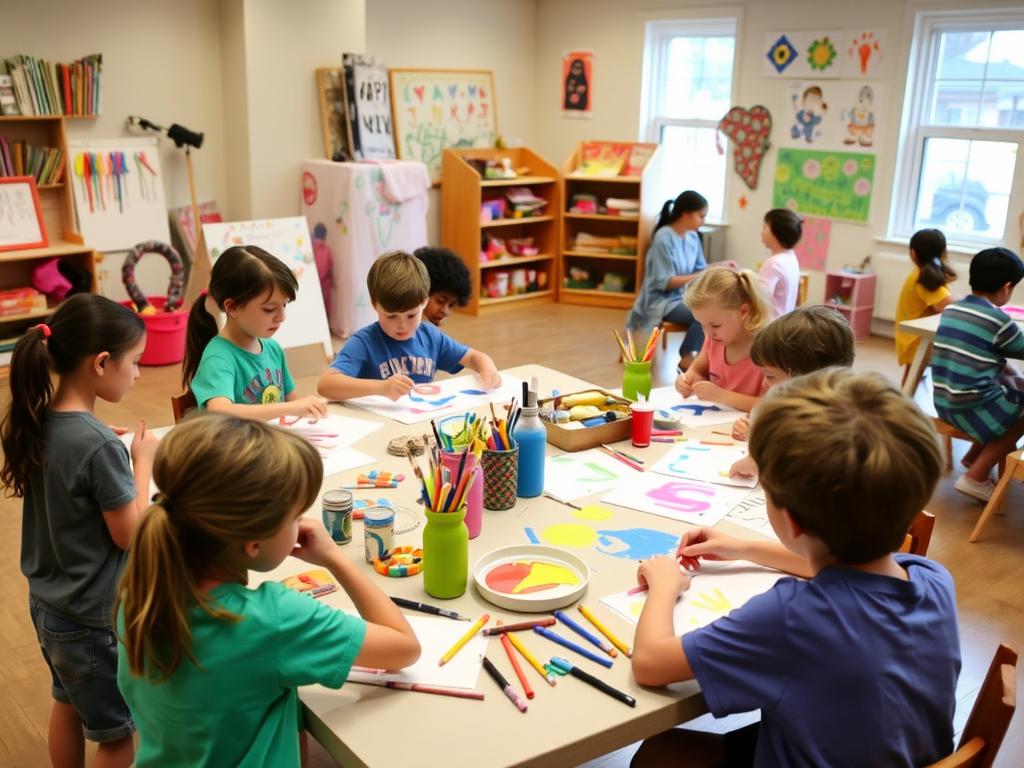 Niños participando en actividades artísticas y teatro en el summer camp de Camp New York
