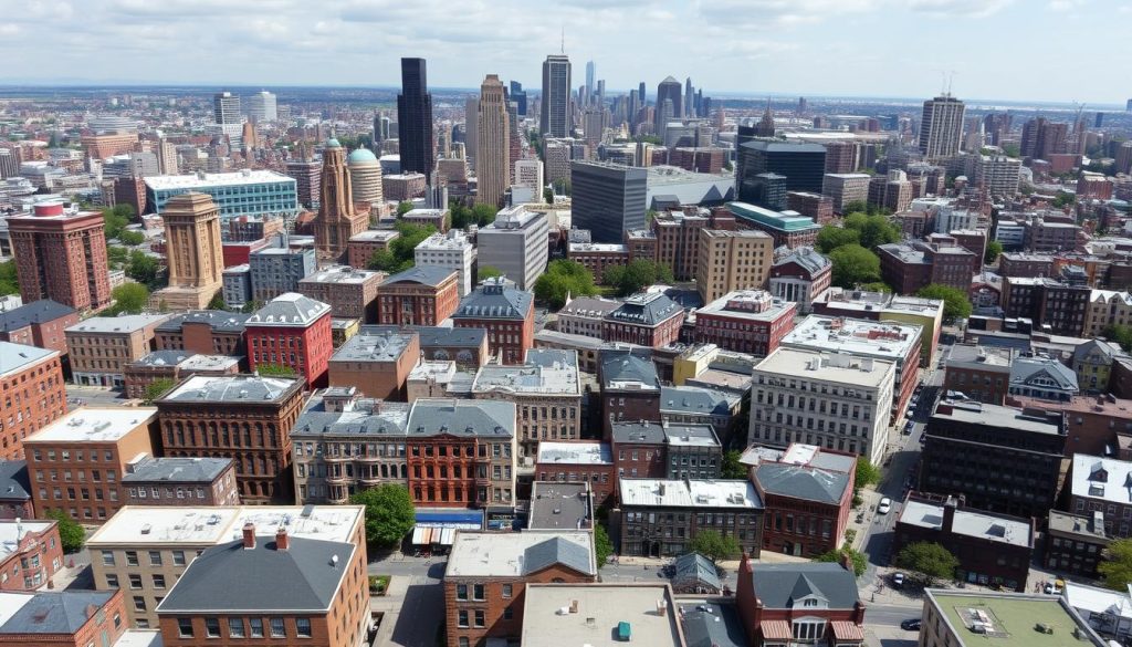 Panorámica histórica de America Queens mostrando la evolución del borough a través del tiempo